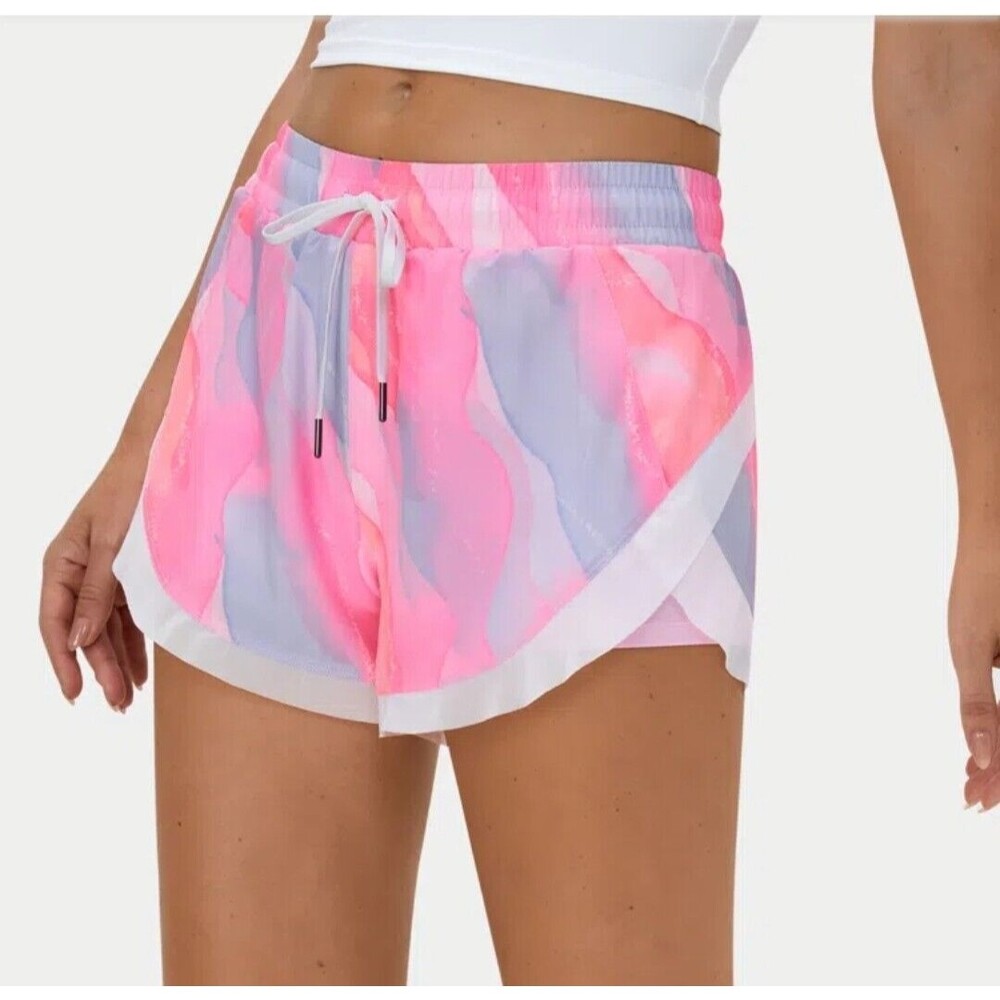 NWT Halara  Drawstring Contrast Mesh 2-in-1 Shorts S 3" Color Print Golden Faith